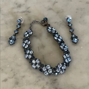 GIVENCHY Blue Sapphire & Topaz Rhinesone Tennis Bracelet & Dangle Earring Set